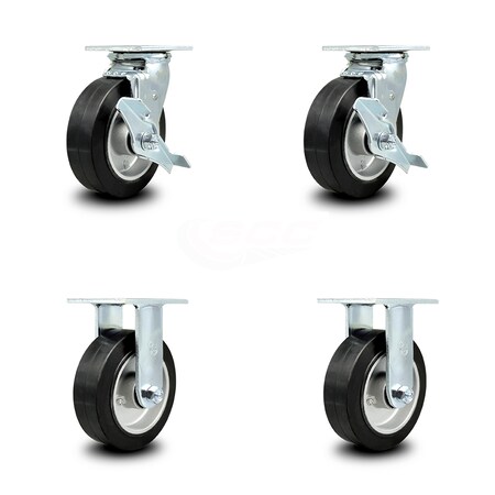 Service Caster 6 Inch Rubber on Aluminum Caster Set with Ball Bearings 2 Brakes 2 Rigid SCC SCC-30CS620-RAB-TLB-2-R620-2